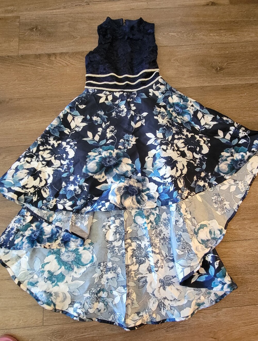 Speechless Navy and White Floral Lace High-Low Dress